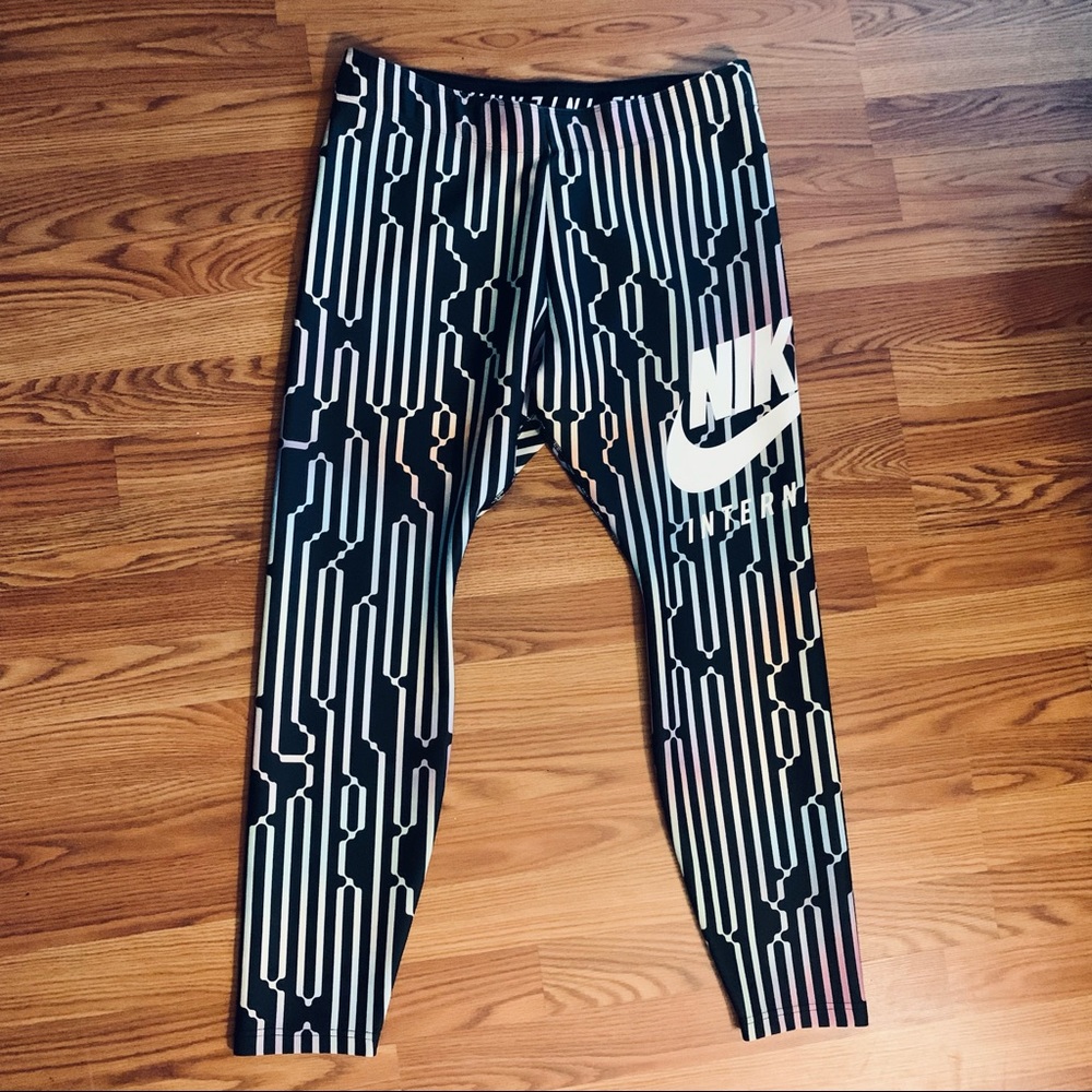 Nike Full Length Athletic Leggings Black & White With Multicolor fluorescent